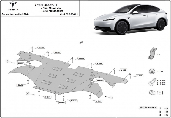 Protezione posteriore motore elettrico in alluminio – Tesla Model Y