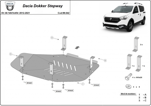 Protezione di acciaio per il serbatoio Dacia Dokker Stepway