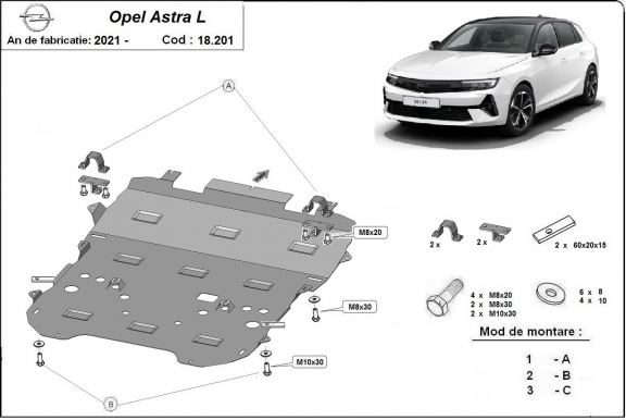 Piastra paramotore di acciaio Opel Astra L