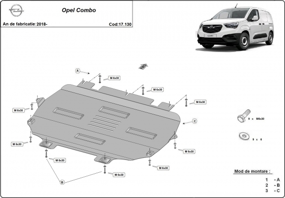 Piastra paramotore di acciaio Opel Combo E 
