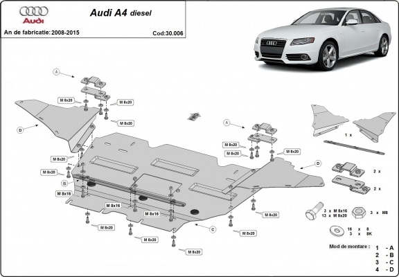 Piastra paramotore di acciaio Audi A4 B8, diesel