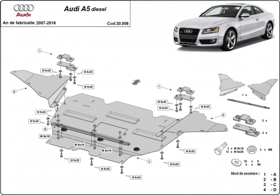 Piastra paramotore di acciaio Audi A5, diesel