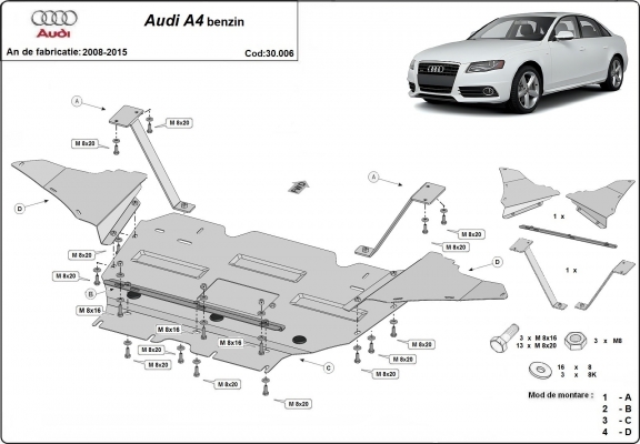Piastra paramotore di acciaio Audi A4 B8, benzina
