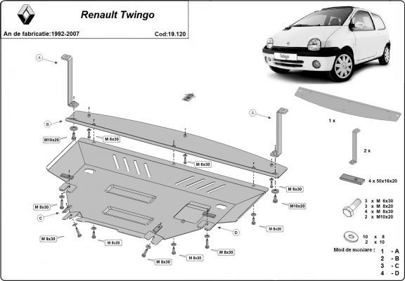 Piastra paramotore di acciaio Renault Twingo