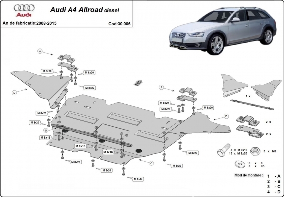 Piastra paramotore di acciaio Audi A4 B8 All Road, diesel