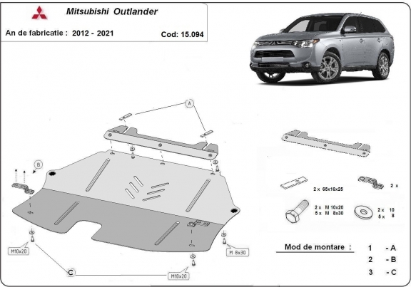 Piastra paramotore di acciaio Mitsubishi Outlander