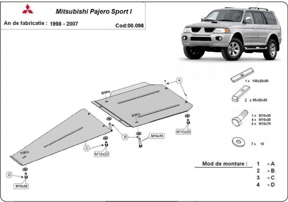 Protezione di acciaio per il differenziale Mitsubishi Pajero Sport 1