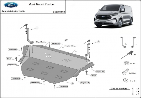 Piastra paramotore di acciaio Ford Tourneo Custom