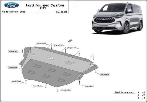 Piastra paramotore di acciaio Ford Tourneo Custom PHEV