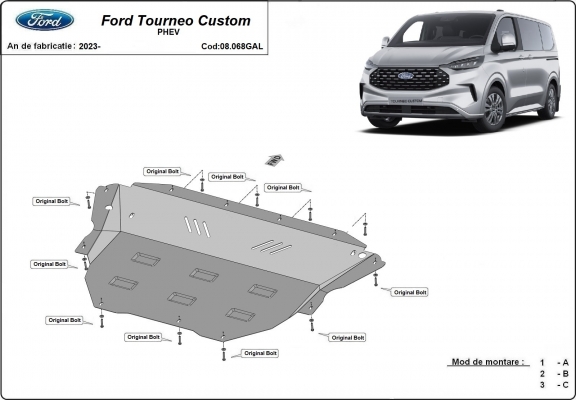 Piastra paramotore di acciaio zincato Ford Tourneo Custom PHEV
