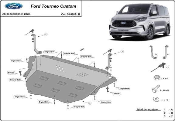 Piastra paramotore di alluminio Ford Tourneo Custom