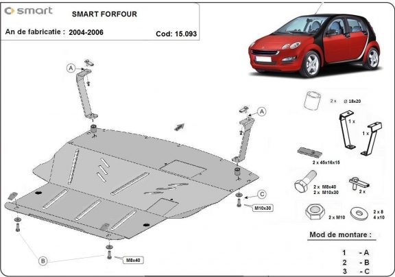 Piastra paramotore di acciaio Smart ForFour petrol