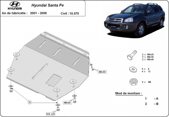 Piastra paramotore di acciaio Hyundai Santa Fe