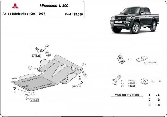 Piastra paramotore di acciaio Mitsubishi L200