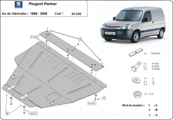 Piastra paramotore di acciaio Peugeot Partner