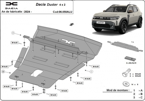 Piastra paramotore di alluminio Dacia Duster- 4x2