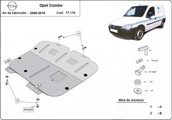 Piastra paramotore di acciaio Opel Combo C 