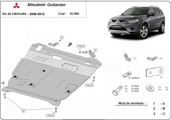 Piastra paramotore di acciaio Mitsubishi Outlander