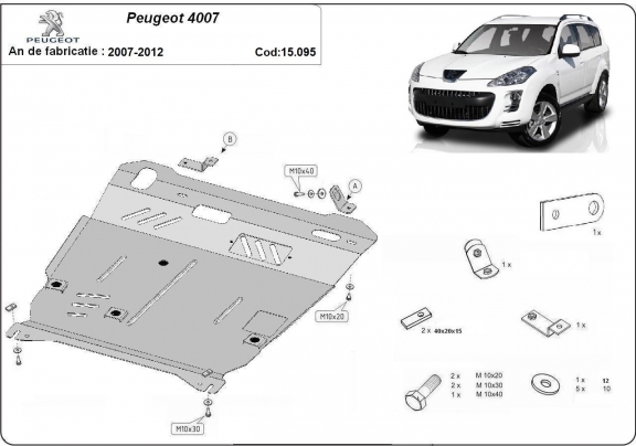 Piastra paramotore di acciaio Peugeot 4007