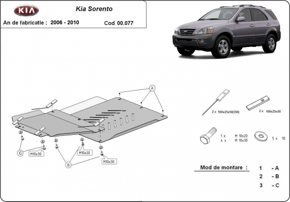 Protezione di acciaio per la differenziale e il cambio Kia Sorento
