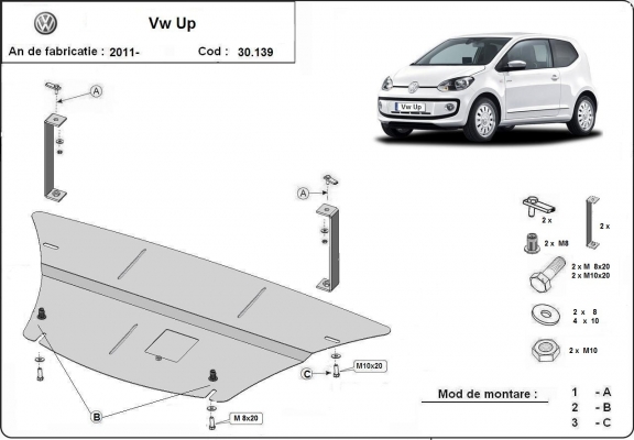 Piastra paramotore di acciaio VW Up