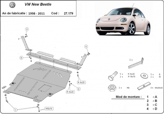 Piastra paramotore di acciaio Volkswagen New Beetle