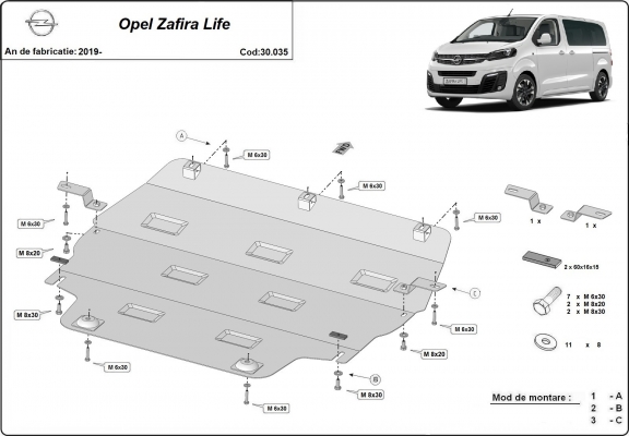 Piastra paramotore di acciaio Opel Zafira Life