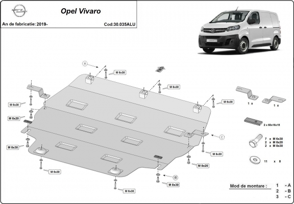 Piastra paramotore di Alluminio Opel Vivaro