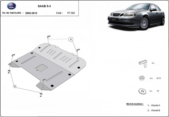 Piastra paramotore di acciaio Saab 9-3