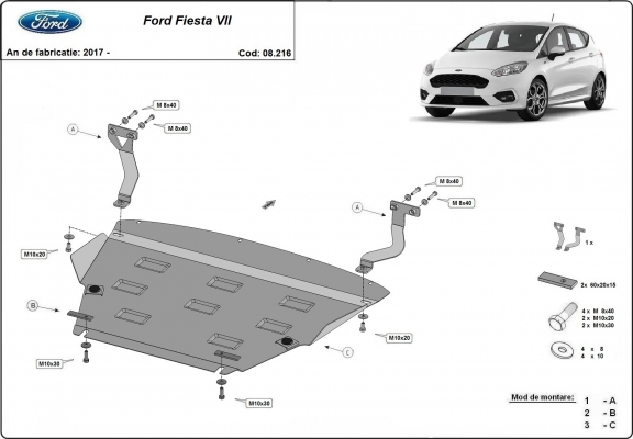 Piastra paramotore di acciaio Ford Fiesta VII