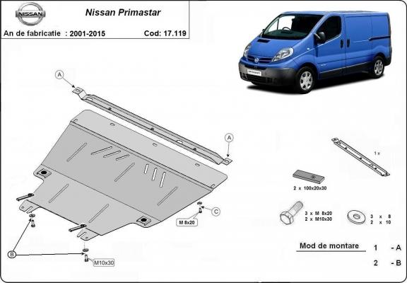 Piastra paramotore di acciaio Nissan Primastar