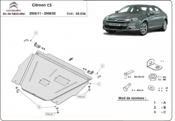 Piastra paramotore di acciaio Citroen C5