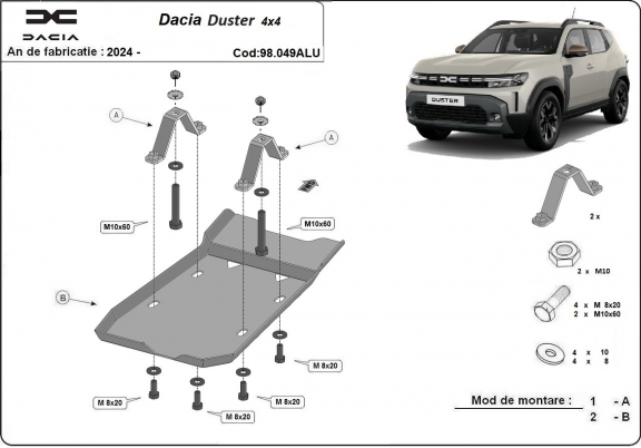 Protezione di alluminio per il differenziale  Dacia Duster 4x4