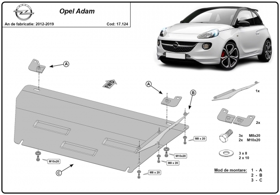 Piastra paramotore di acciaio Opel Adam