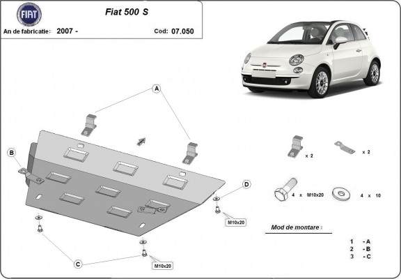 Piastra paramotore di acciaio Fiat 500 S