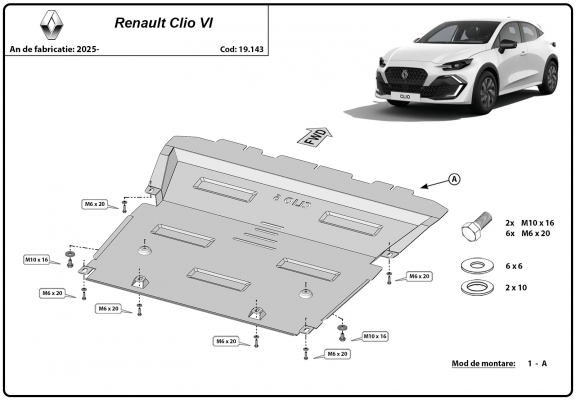 Piastra paramotore di acciaio Renault Clio 6