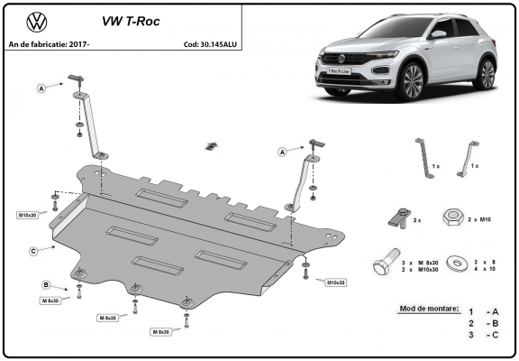 Piastra paramotore di alluminio Volkswagen T-Roc