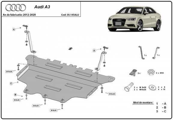 Piastra paramotore di alluminio Audi A3