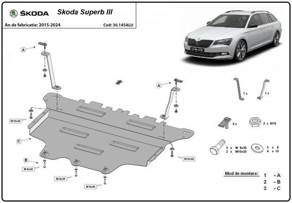 Piastra paramotore di alluminio Skoda Superb III