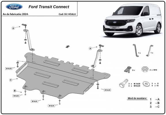 Piastra paramotore di alluminio Ford Transit Connect