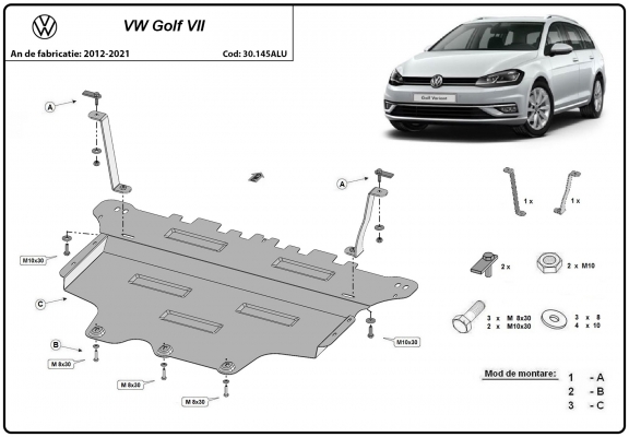 Piastra paramotore di alluminio VW Golf 7
