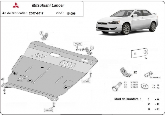 Piastra paramotore di acciaio Mitsubishi Lancer