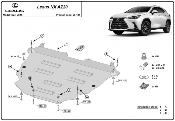 Piastra paramotore di acciaio Lexus NX AZ20