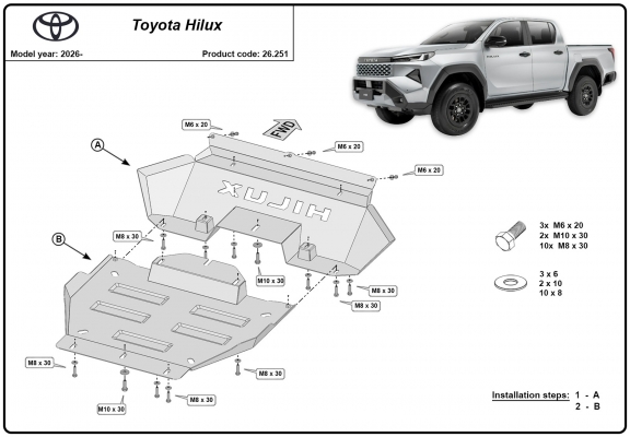 Piastra paramotore di acciaio Toyota Hilux
