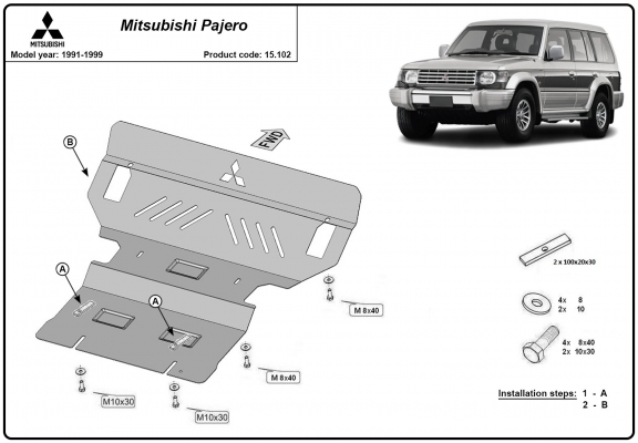 Piastra paramotore di acciaio Mitsubishi Pajero 2 