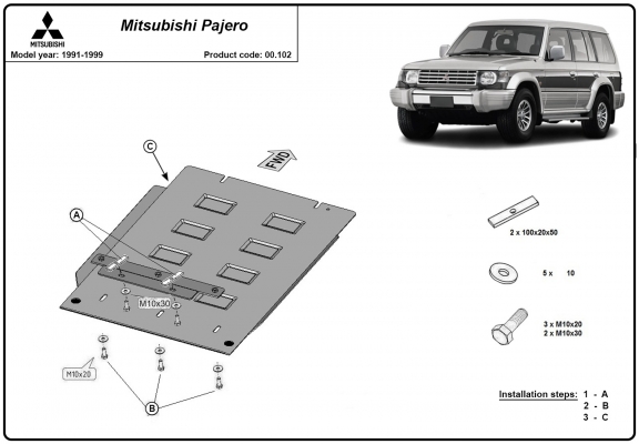 Protezione di acciaio per il cambio Mitsubishi Pajero 2