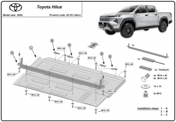 Protezione di alluminio per il differenziale Toyota Hilux