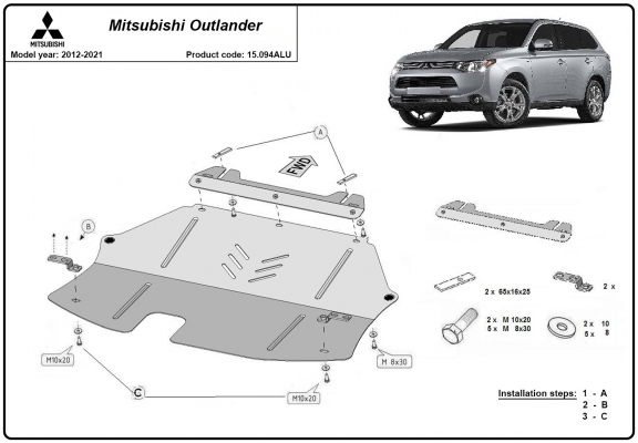 Piastra paramotore di alluminio Mitsubishi Outlander