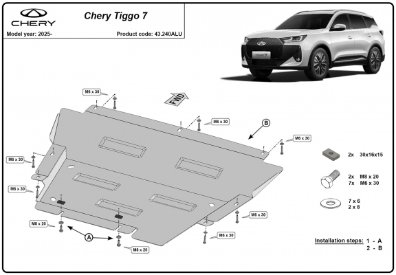 Piastra paramotore di alluminio Chery Tiggo 7