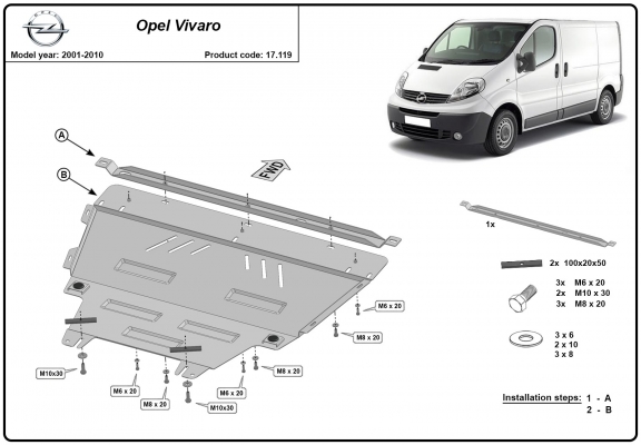 Piastra paramotore di acciaio Opel Vivaro A 